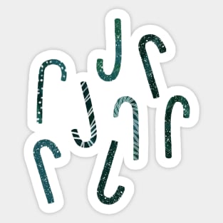 Candy canes, monochrome, green silhouette, Christmas candy Sticker